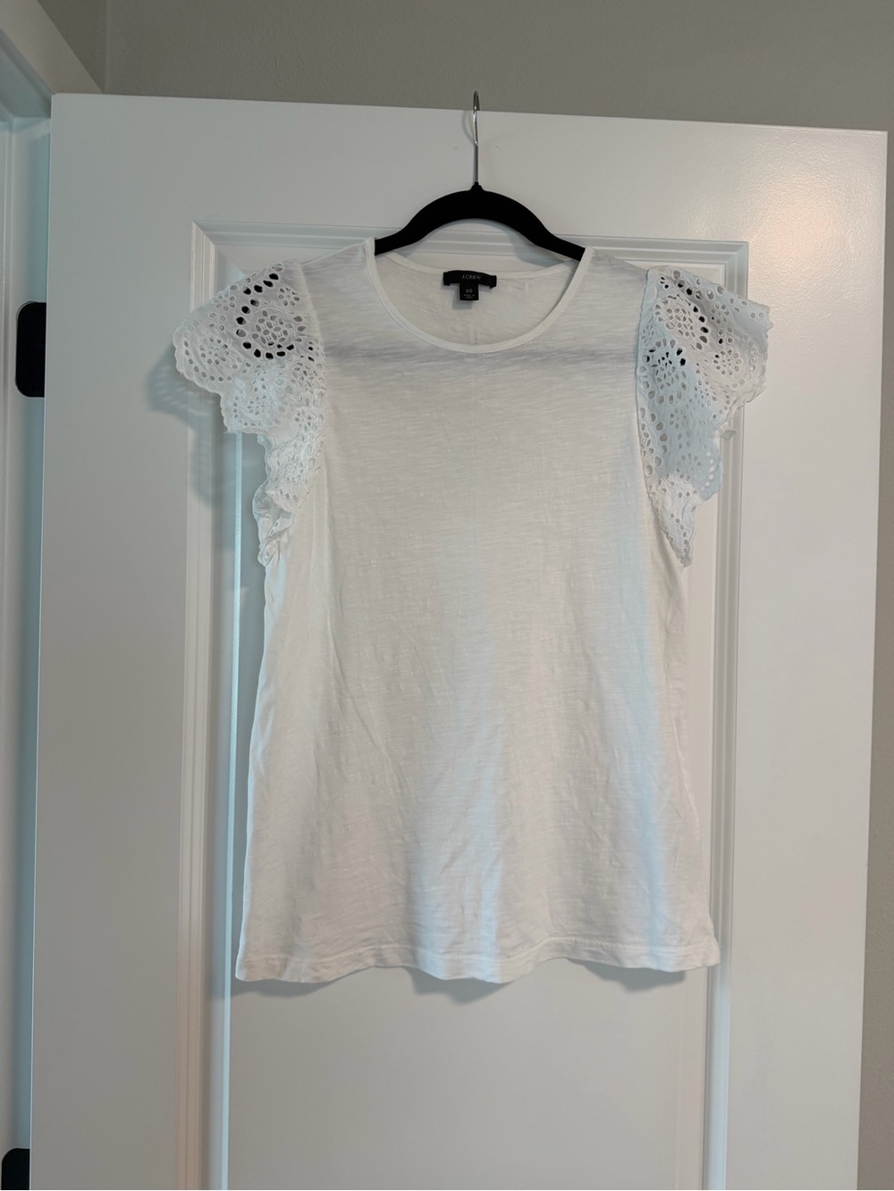 J. Crew White Eyelet Flutter Sleeve Tank